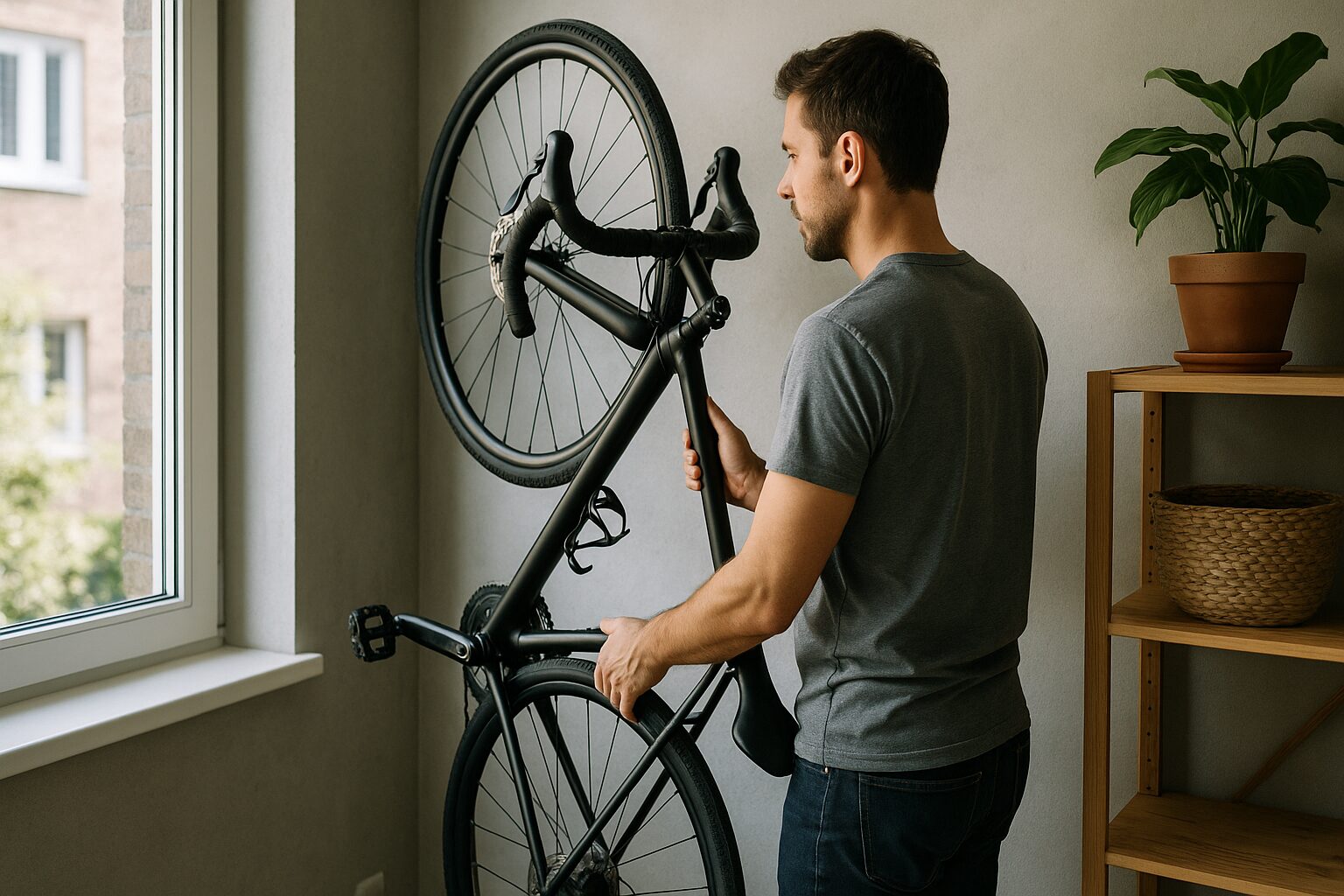 自転車の室内保管を省スペースで行うイメージ