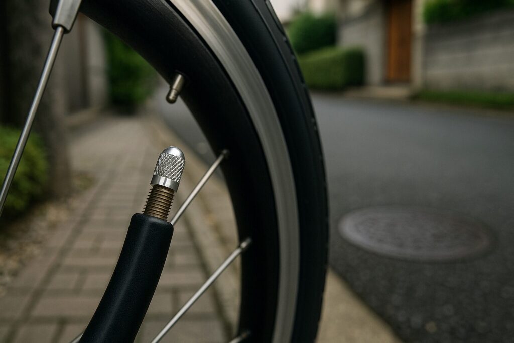 セリアで販売されている自転車タイヤキャップの商品パッケージと価格表示