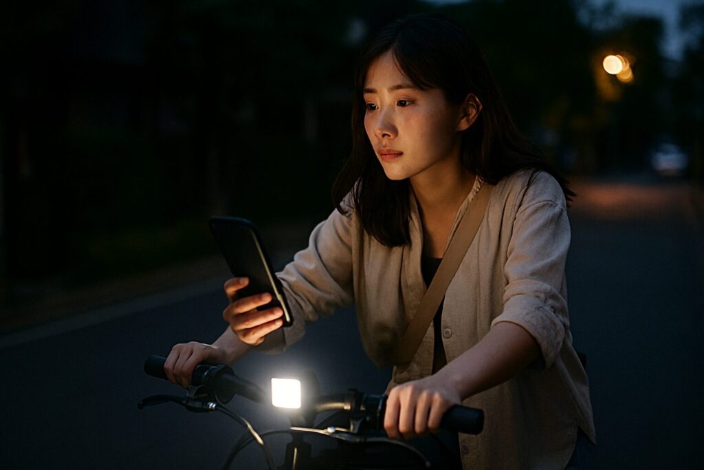 最新のスマホ連携機能付き自転車ライトとモバイルバッテリー機能の紹介