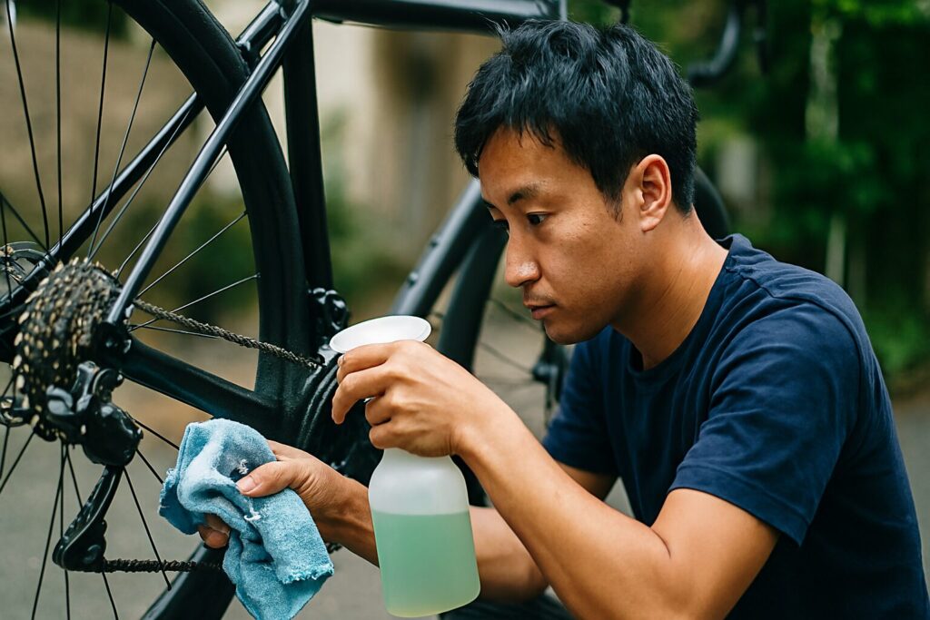 100円ショップで購入できるチェーン洗浄用品。洗剤、ブラシ、ウエスなどのメンテナンス道具