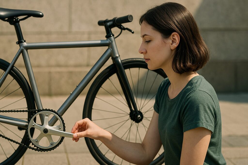 ピストバイクのギア比変更で得られる速度と安定性のバランスを説明するイメージ(チェーンリングとスプロケットの構図)