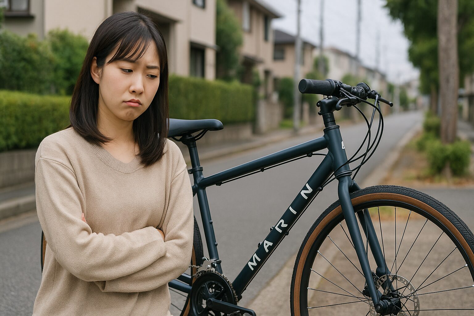 マリン自転車はダサいか悩む女性