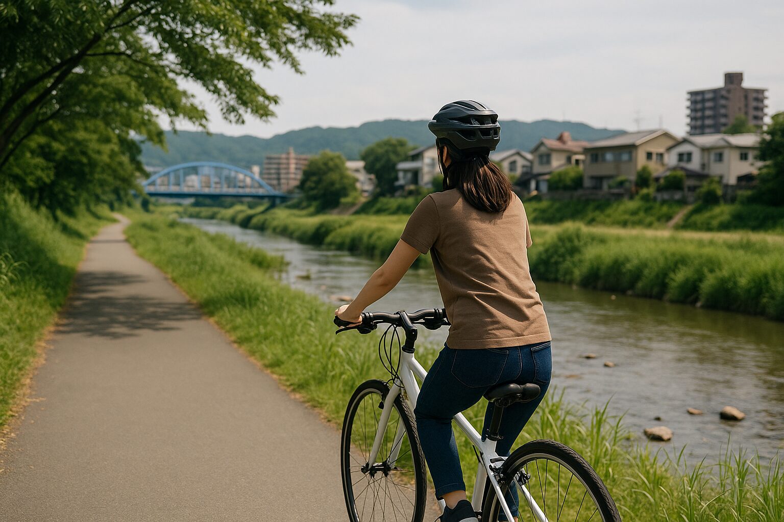 高槻のサイクリングコースを満喫する女性