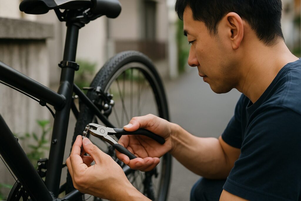 コネクティングピン 折り方の手元作業