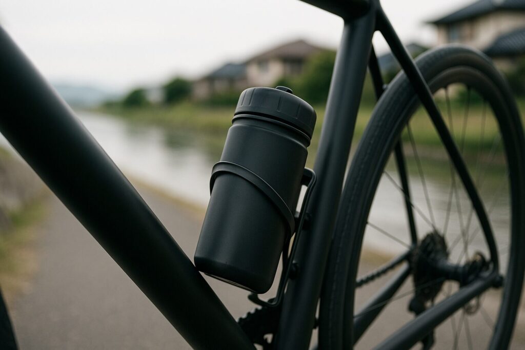 ロードバイクのフレームに取り付けられたツールボトルの写真