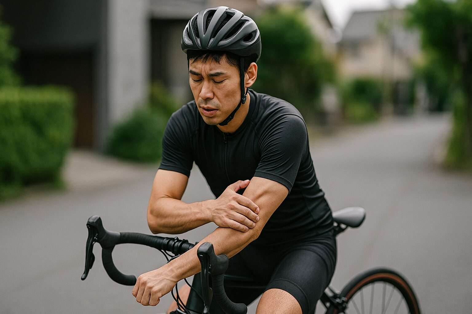 ロードバイクで筋肉が落ちるのを心配する男性