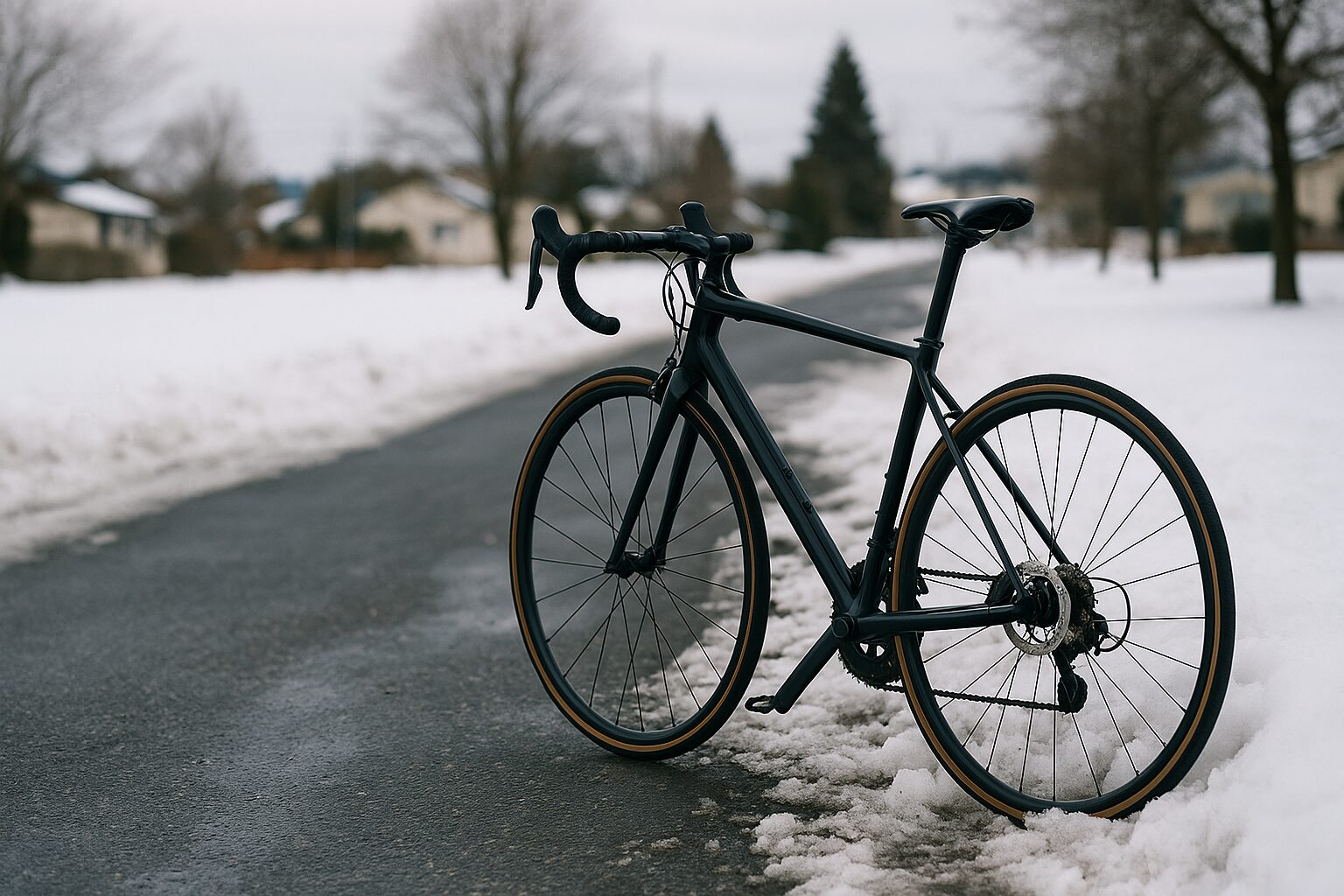 ロードバイクと雪