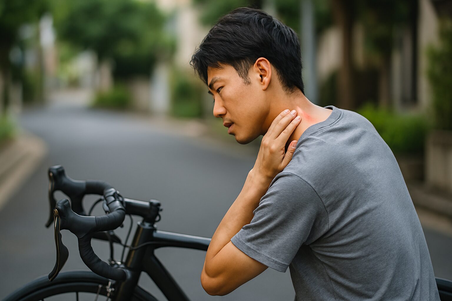 ロードバイクで毛嚢炎に悩む日本人男性