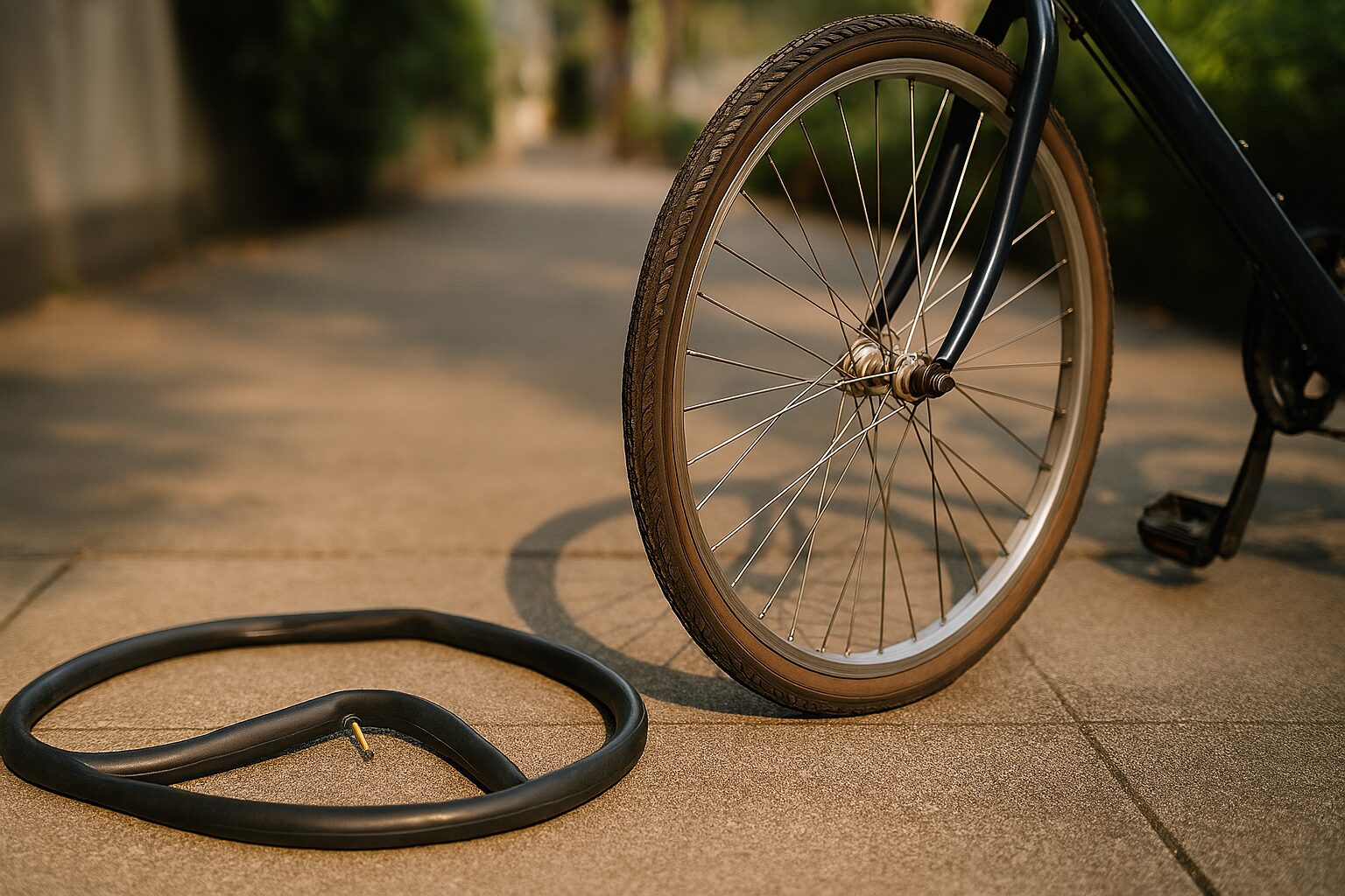 自転車 前輪チューブ交換の手元