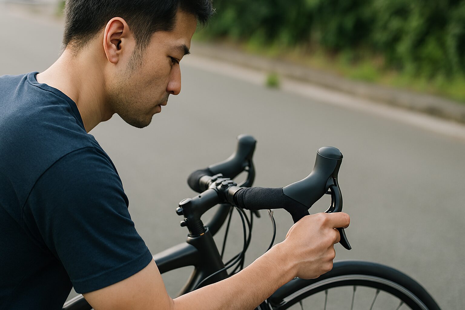 ロードバイク初心者がギアチェンジを練習するシーン