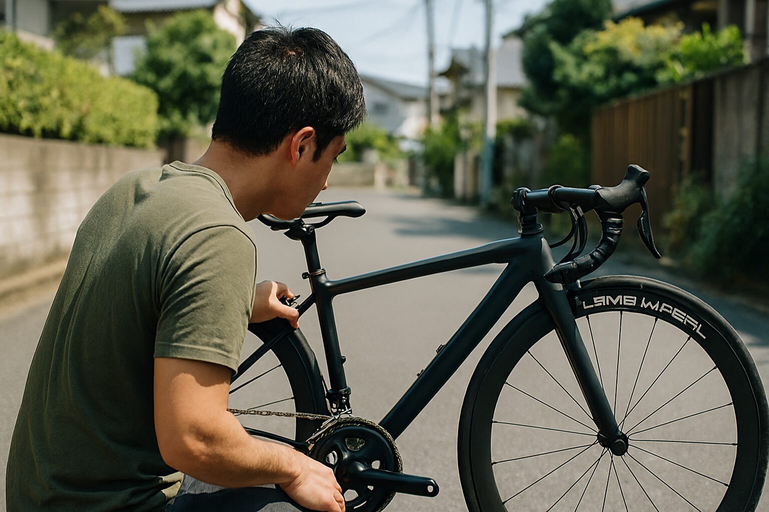 プライムホイールを点検する日本人男性