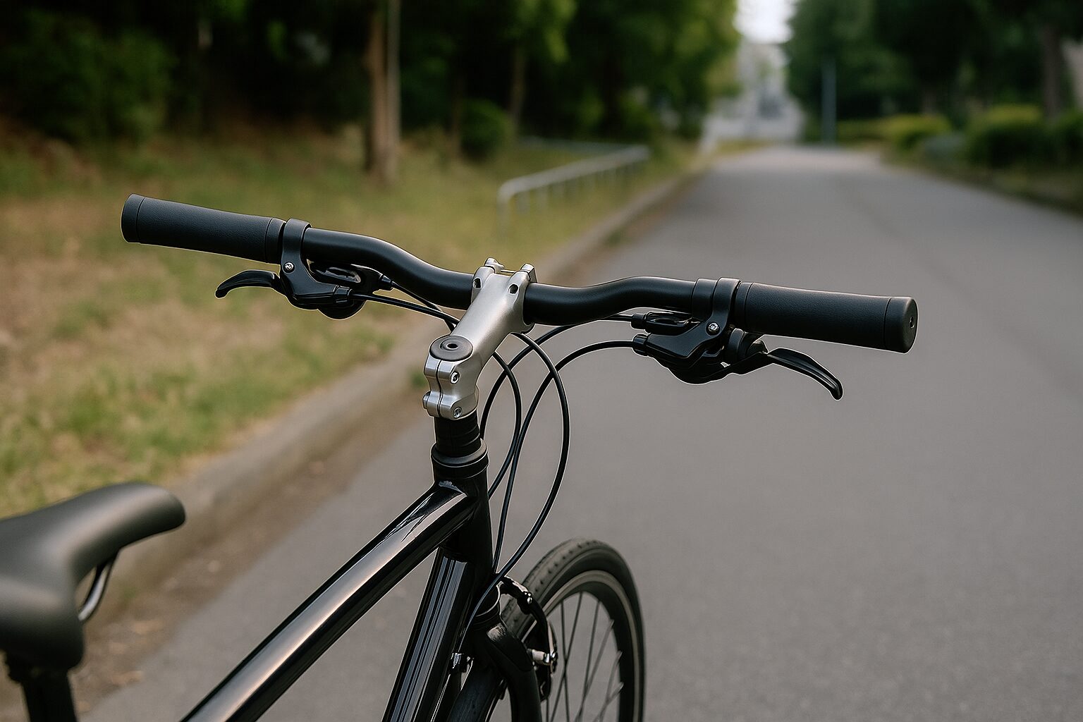 クロスバイクハンドル高さを示す自然光