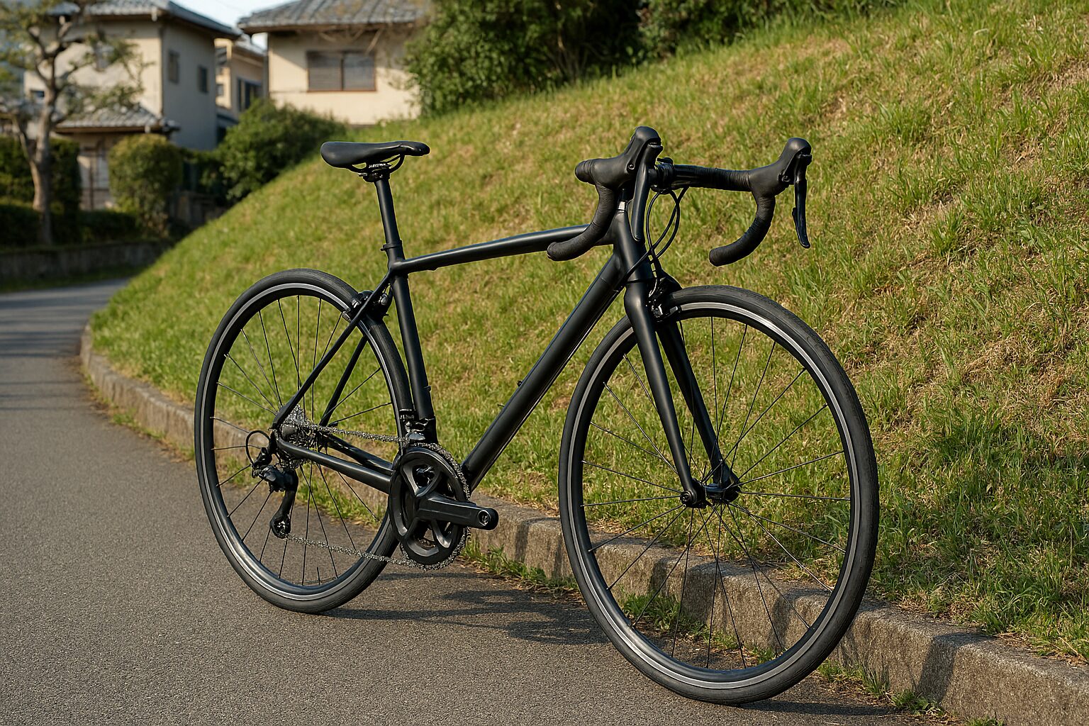 ロードバイク 適正身長より大きいサイズが日本の街並みに置かれている