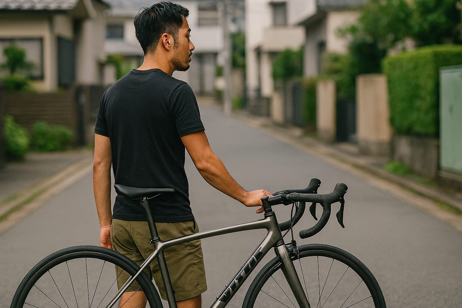 vitusロードバイクと日本人男性