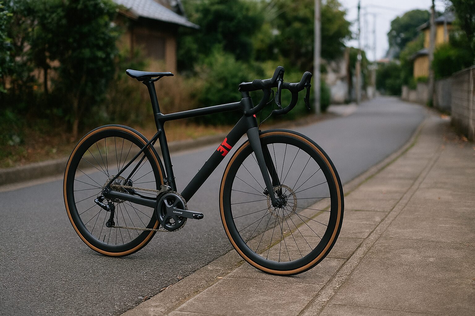 ロードバイク3Tが日本の住宅街に佇む