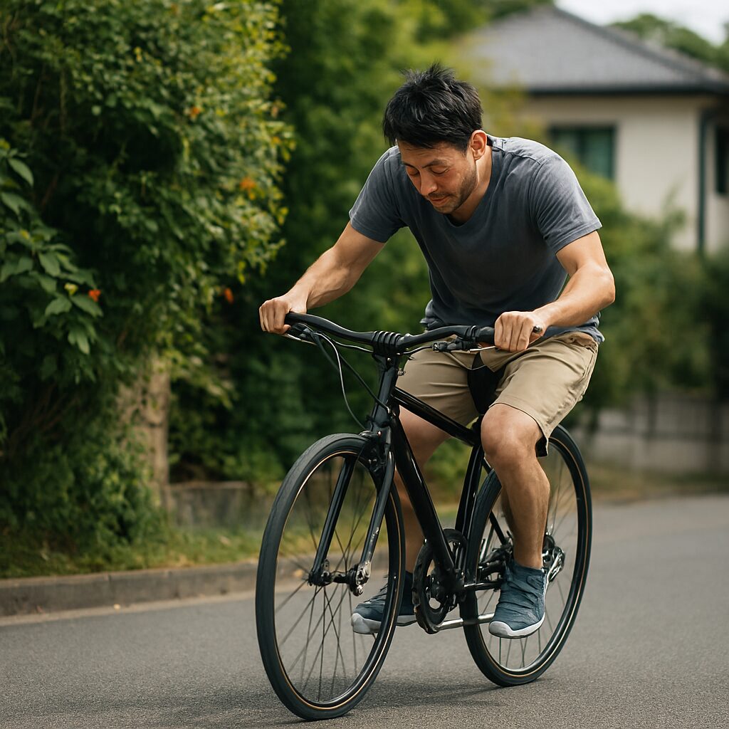 自転車のシミー現象でハンドルが震える仕組みを示す図解