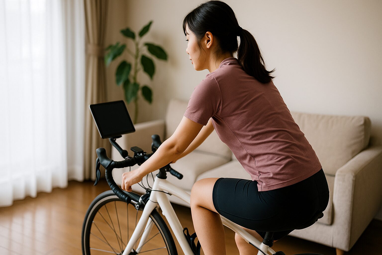 mywhoosh 使い方の室内ライド女性