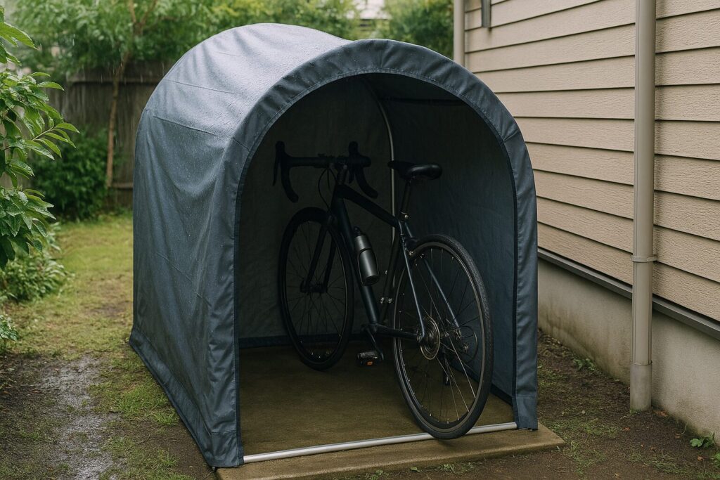 サイクルハウスの湿気対策で換気と床材を工夫した保管例