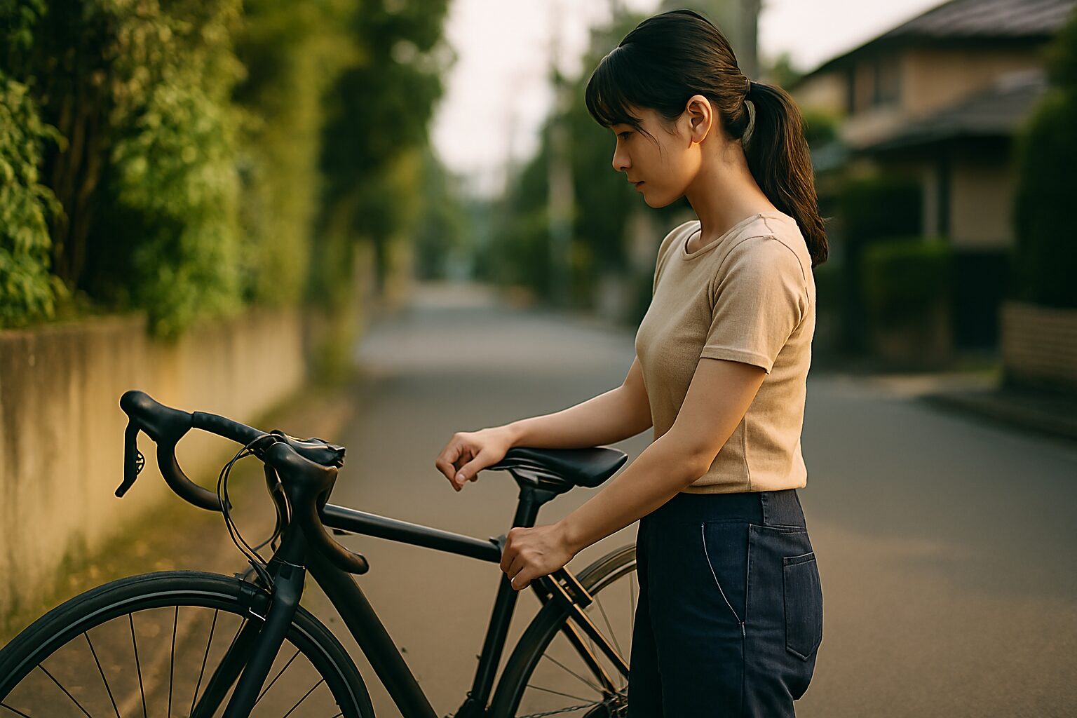 自転車700c 身長に合う女性の街角姿