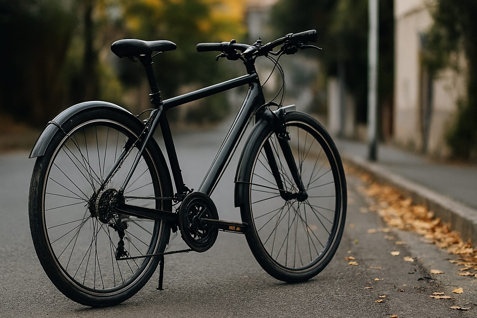 クロスバイク泥除けが生活感を漂わせる