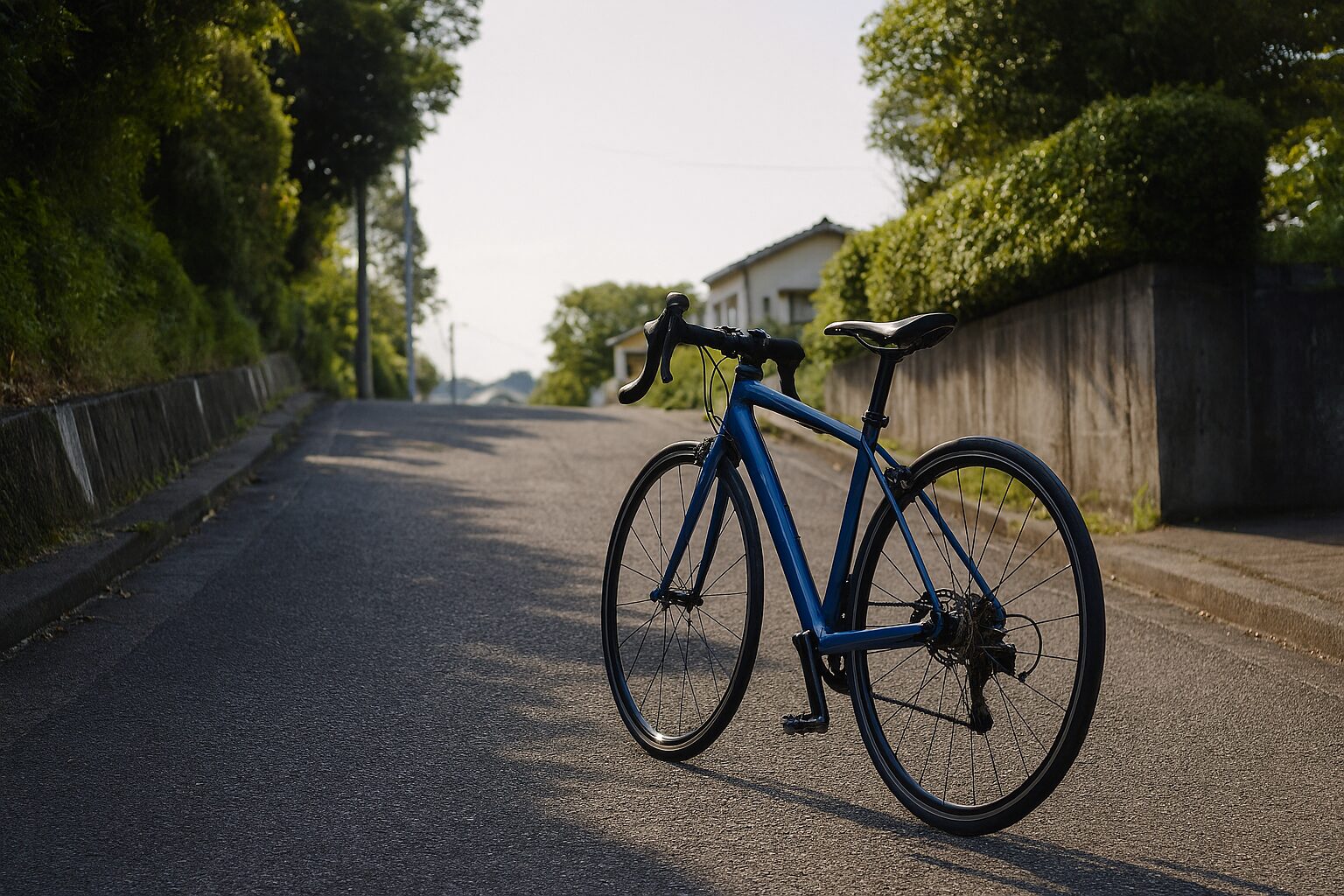 坂道で進まないロードバイクの状況