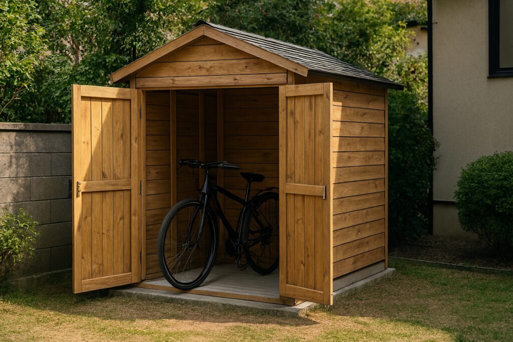 自転車が入る物置の設置例