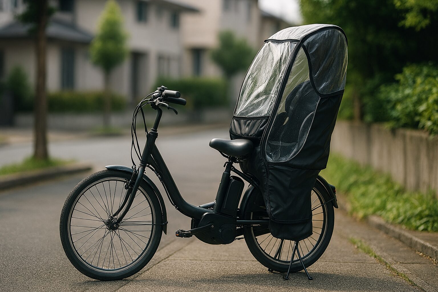 ギュットレインカバーつけっぱなしの電動自転車