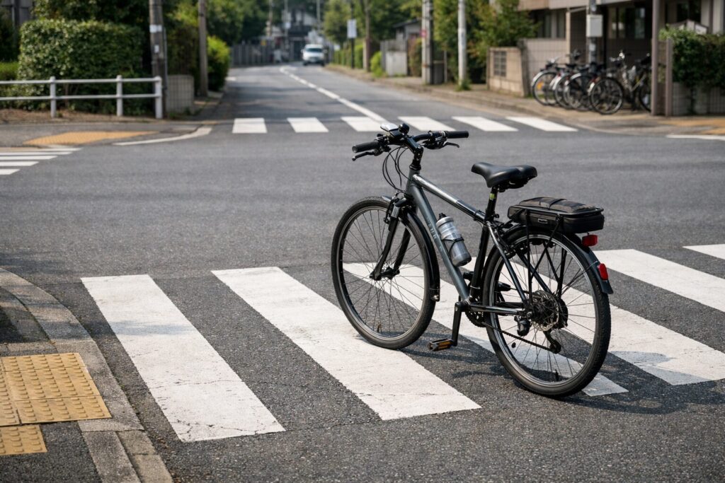横断歩道で自転車が停止している様子