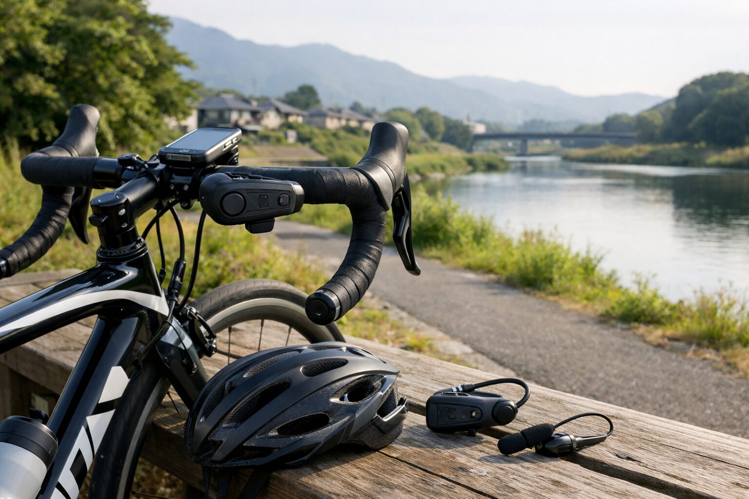 ロードバイク用インカムの装着例