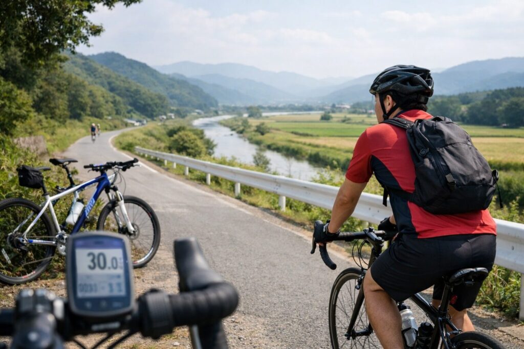 自転車で30km走る日本人男性