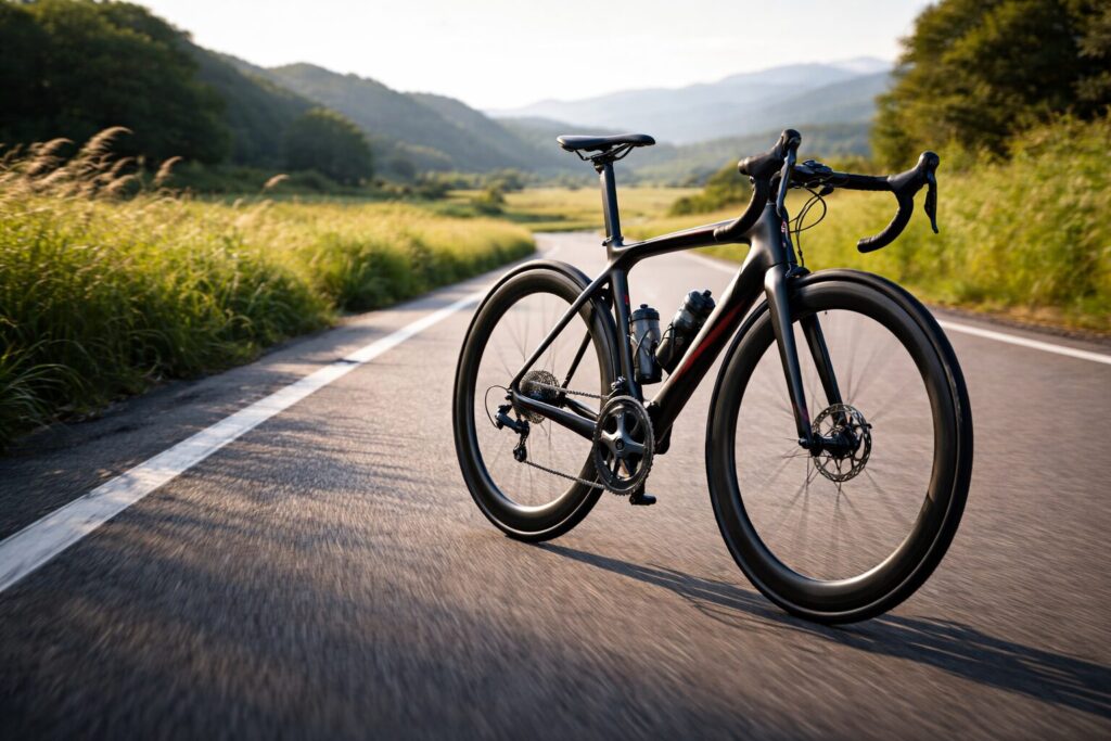 ロードバイクの高速走行シーン