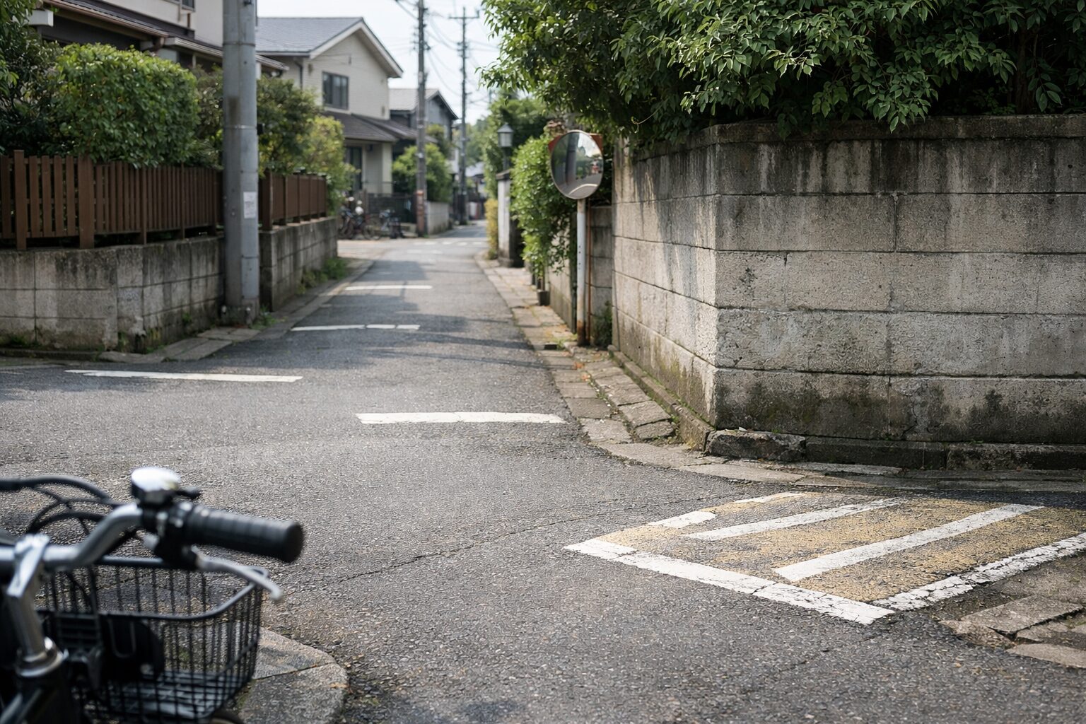 見通しの悪い交差点で自転車が通行する危険な状況