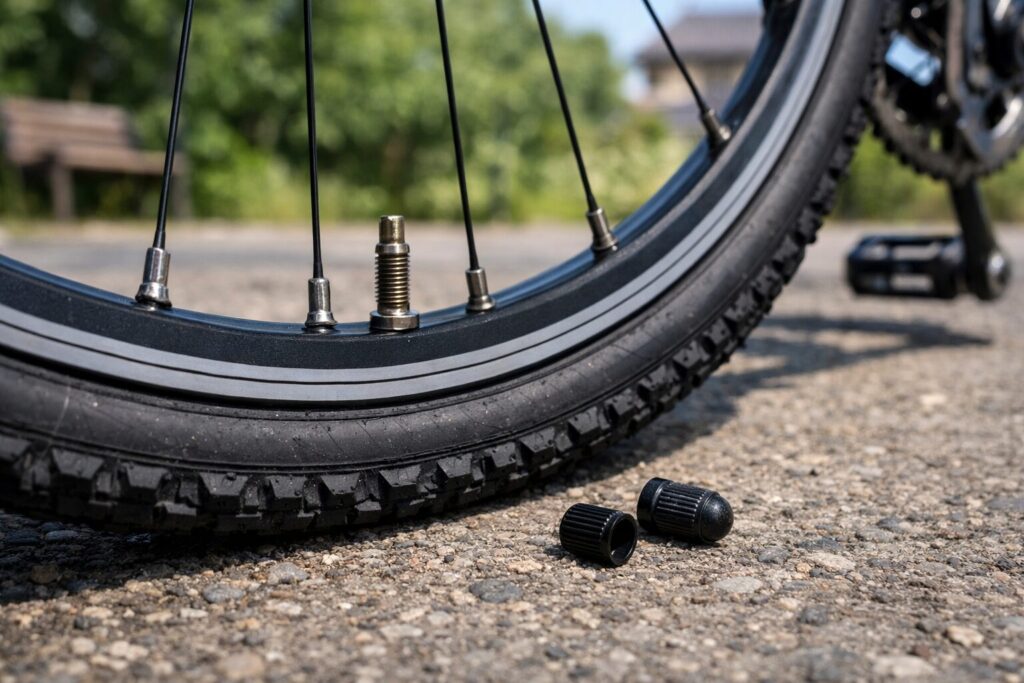 自転車タイヤにキャップが不要な理由を示す状態