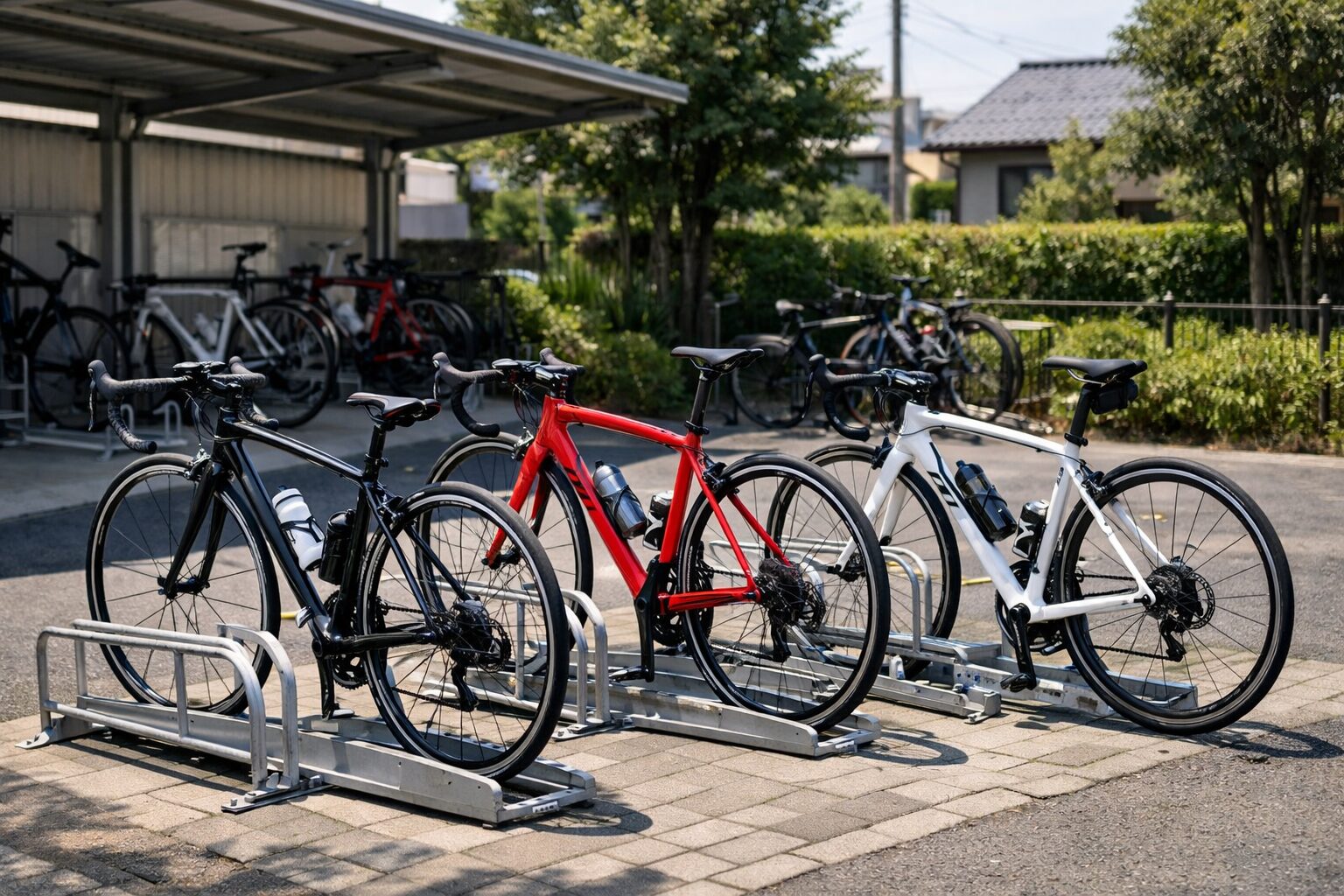 駐輪場に停められたロードバイク