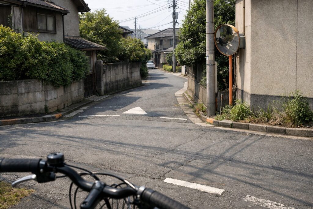 見通しの悪い交差点で徐行注意