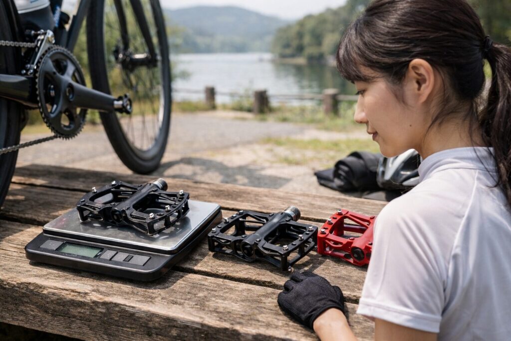 自転車ペダルの軽量化を行う日本人女性