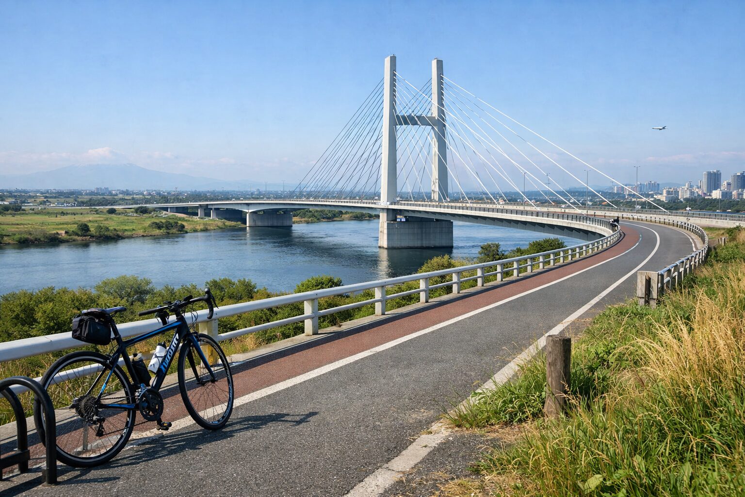 多摩川スカイブリッジを走る自転車道