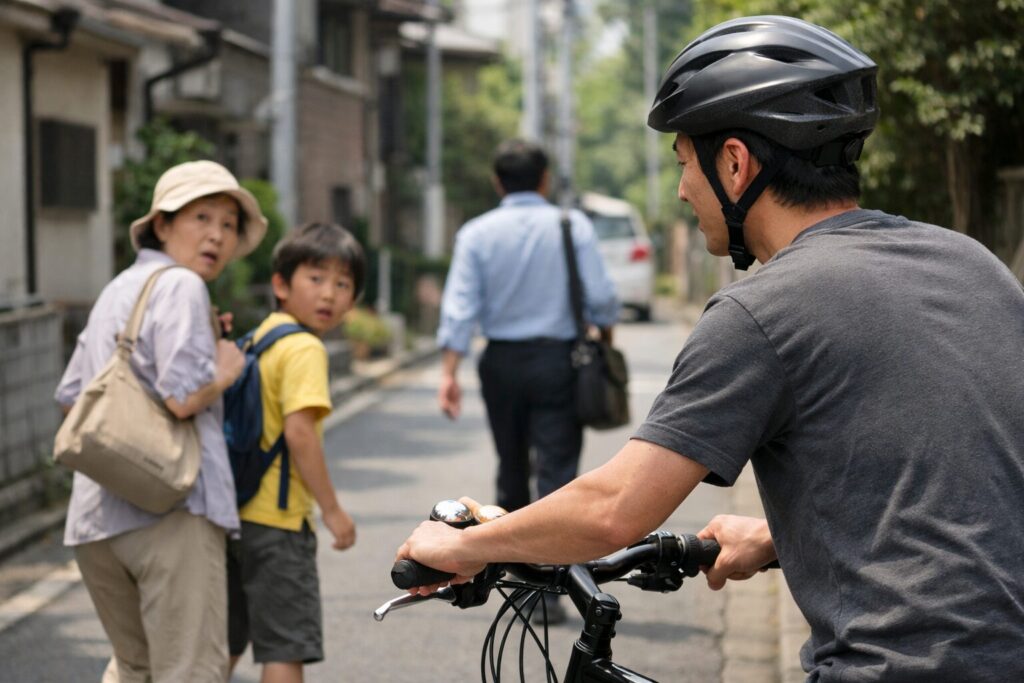 警音器制限を確認する日本人男性