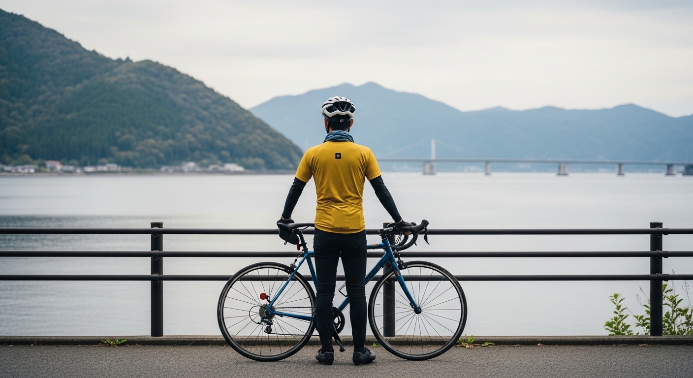 自転車の逆走がうざいと感じる理由を考えながら、交通量の多い道路で安全確認を行う男性を表現したイメージ画像