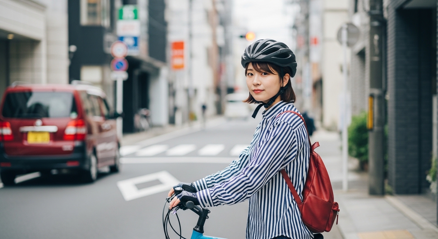 SPDシューズで歩く日本人女性の足元