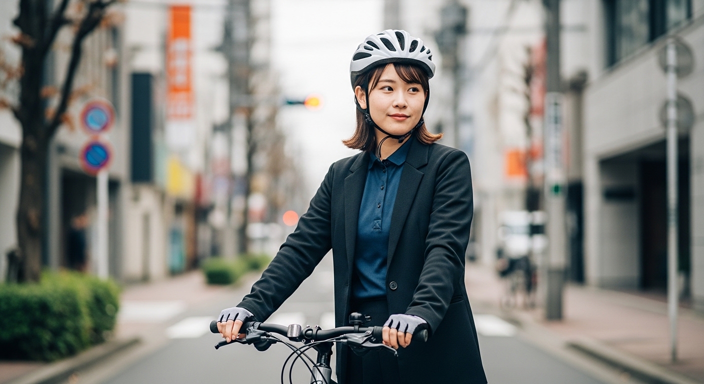 パナモリとは何かに興味を持ち、女性がクロモリロードバイクの快適な走行感を楽しむイメージ画像