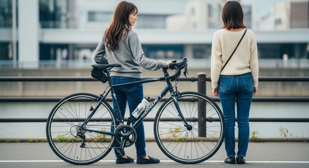 バーエンドベルを装着した自転車のハンドル周辺と取り付け位置を確認できるカスタムイメージ