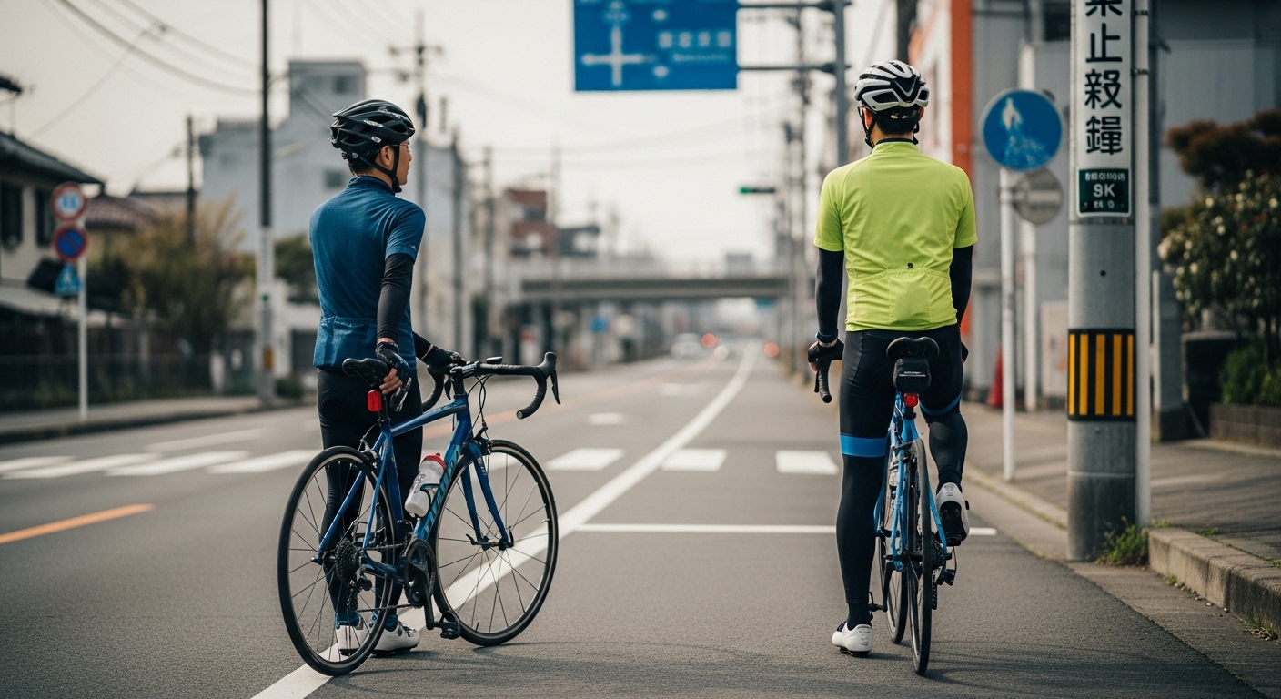 中華カーボンホイールを確認する日本人男性