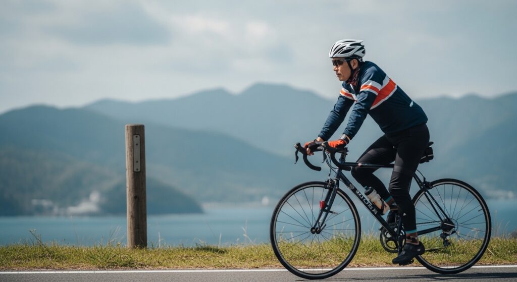 中華カーボンホイールを確認する日本人男性