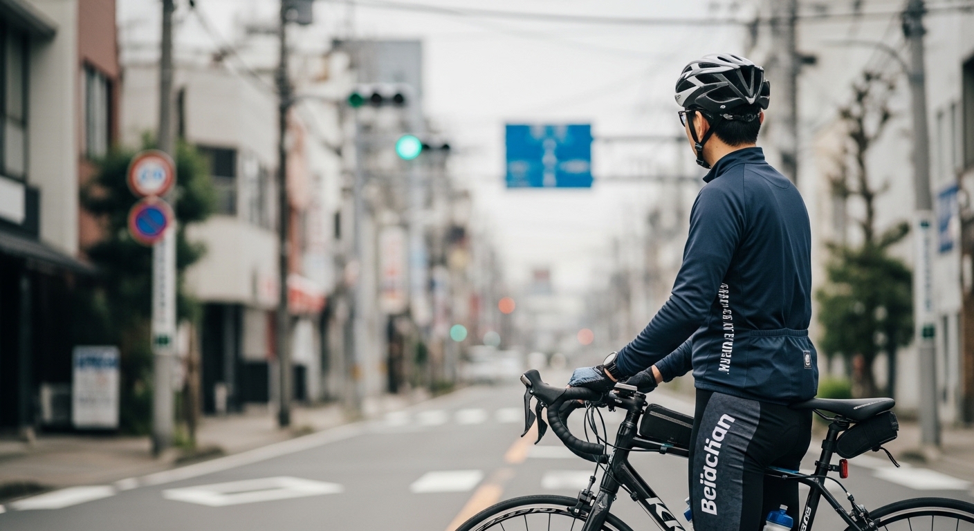 カグラのクロスバイクを試乗しながら、イオンバイク限定モデルの性能や評判を確認する男性の姿