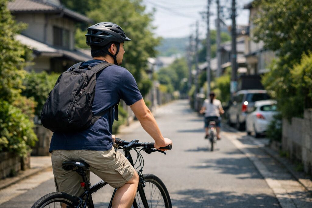 日本人男性が自転車の違法補助ミラーを装着