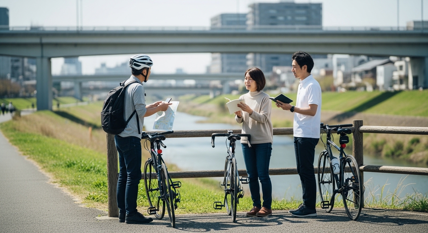 自転車のオートライトを後付けする日本人女性