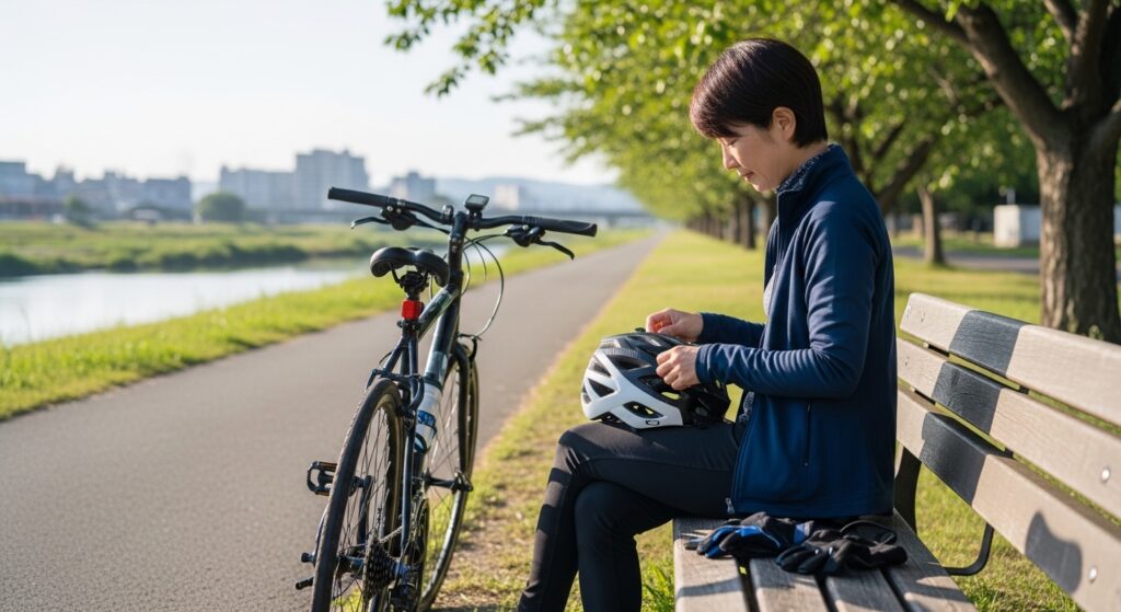 ロードバイクのチェーン交換をする日本人男性
