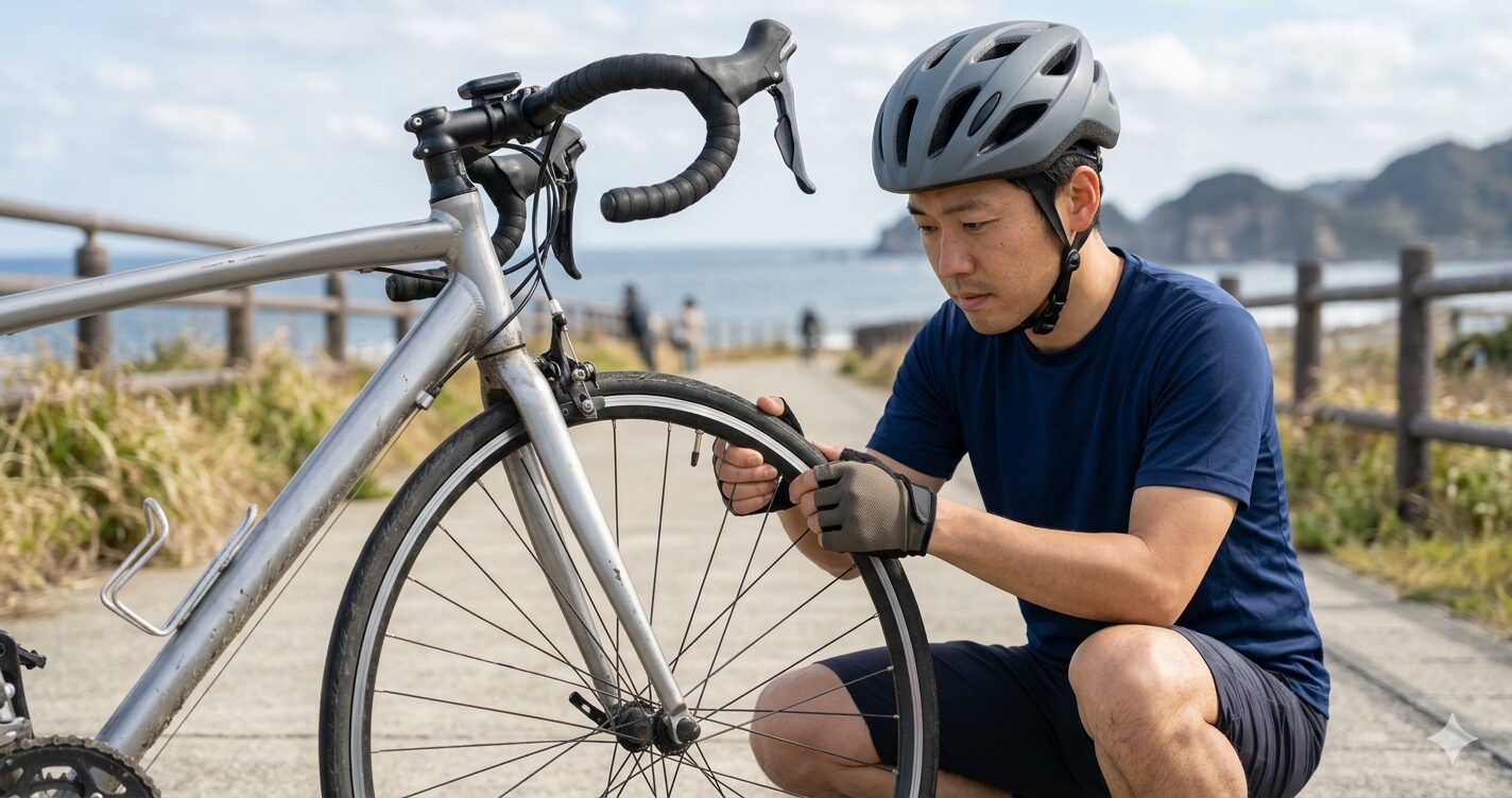 タイヤ点検とパンク予防を表すイメージ画像