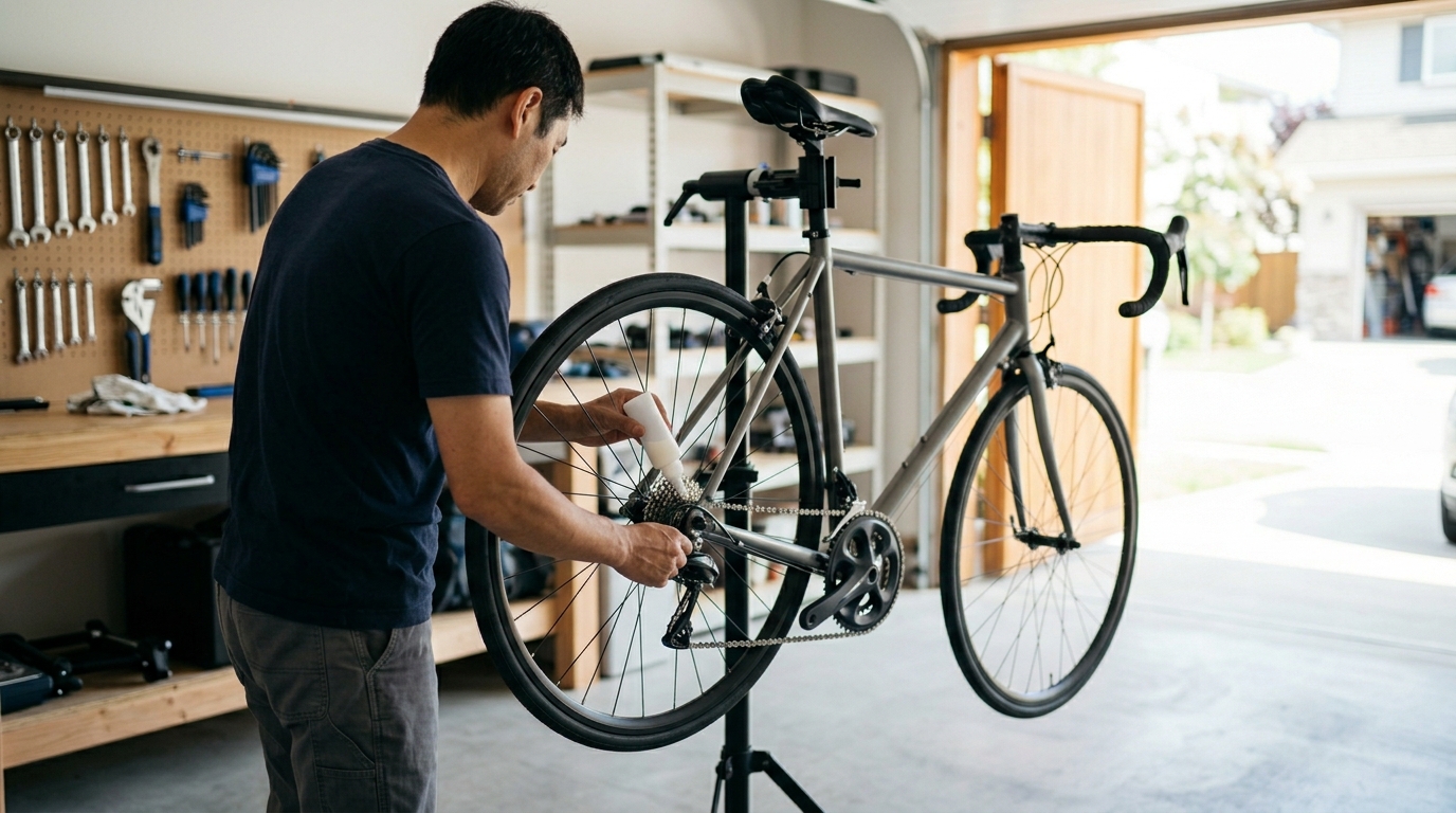 自転車の洗車と注油作業を表すイメージ画像